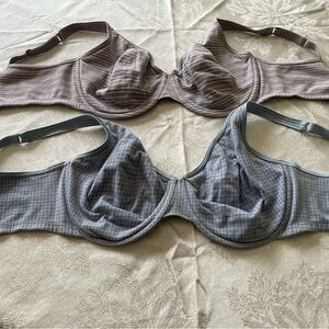 Two Cacique Striped Blue and Gray Cotton Underwire Bras. 40DDD.